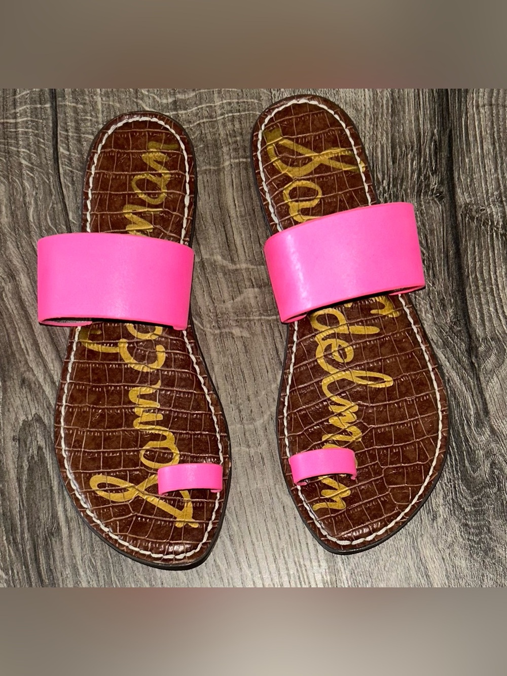 Sam Edelman Hot Pink Slide Sandals with Toe Loop